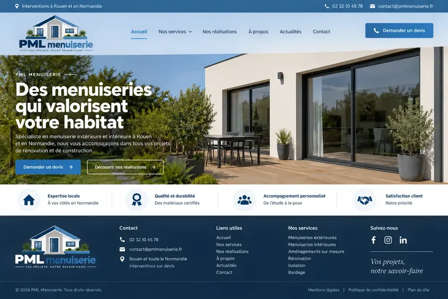 Page d’accueil du site PML Menuiserie